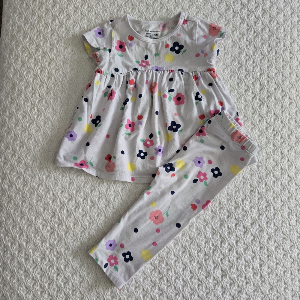 First Impressions Baby Girl Short Sleeve Floral Top With Pants 6-9 Months